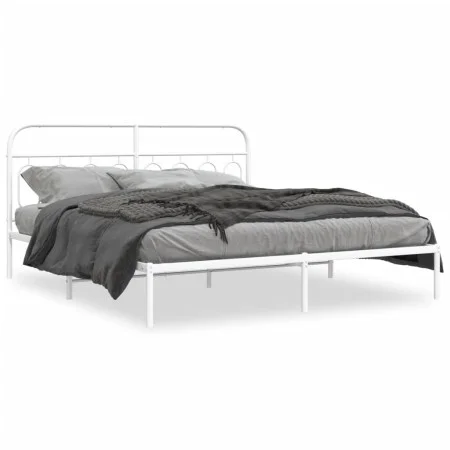 Metal bed frame with white headboard 180x200 cm by , Beds and slatted bases - Ref: Foro24-377170, Price: 113,14 €, Discount: %