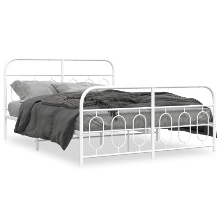 Metal bed frame with white headboard and footboard 140x200 cm by , Beds and slatted bases - Ref: Foro24-377185, Price: 109,48...