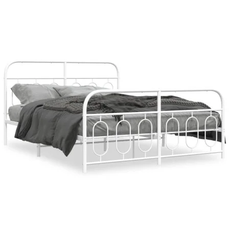 Metal bed frame with white headboard and footboard 140x200 cm by , Beds and slatted bases - Ref: Foro24-377185, Price: 107,74...