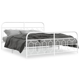 Metal bed frame with white headboard and footboard 160x200 cm by , Beds and slatted bases - Ref: Foro24-377187, Price: 125,94...