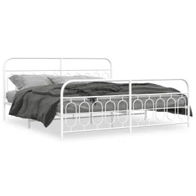 Metal bed frame with white headboard and footboard 200x200 cm by , Beds and slatted bases - Ref: Foro24-377191, Price: 140,93...