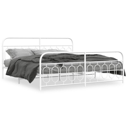 Metal bed frame with white headboard and footboard 200x200 cm by , Beds and slatted bases - Ref: Foro24-377191, Price: 142,96...