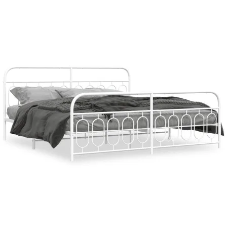 Metal bed frame with white headboard and footboard 200x200 cm by , Beds and slatted bases - Ref: Foro24-377191, Price: 140,93...
