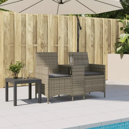 Sofá de jardín 2 plazas con mesa y cojines ratán PE gris by , Outdoor sofas - Ref: Foro24-4003886, Price: 141,64 €, Discount: %