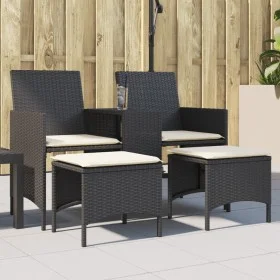 Sofá de jardín 2 plazas con mesa y taburetes ratán PE negro de , Sofás de exterior - Ref: Foro24-4003890, Precio: 184,56 €, D...