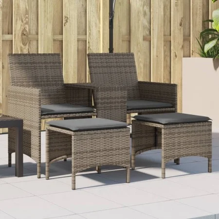 Sofá de jardín 2 plazas con mesa y taburetes ratán PE gris by , Outdoor sofas - Ref: Foro24-4003892, Price: 190,56 €, Discoun...