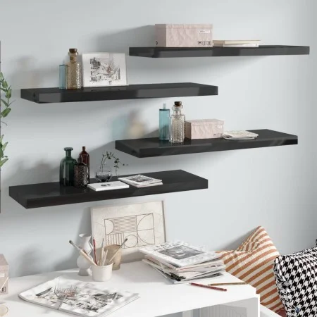 Floating wall shelves 4 units glossy black MDF 80x23.5x3.8 cm by vidaXL, Shelves and shelves - Ref: Foro24-323774, Price: 72,...