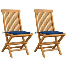Garden chairs 2 units with royal blue cushions teak wood by , Garden chairs - Ref: Foro24-3062470, Price: 144,87 €, Discount: %
