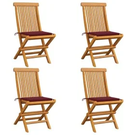 Gartenstühle 4 Stück mit roten Kissen aus Teakholz von , Gartenstühle - Ref: Foro24-3062577, Preis: 244,43 €, Rabatt: %