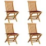 Garden chairs 4 units with red wine cushions teak wood by , Garden chairs - Ref: Foro24-3062577, Price: 255,69 €, Discount: %