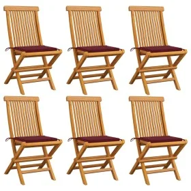 Gartenstühle 6 Stück mit roten Kissen aus Teakholz von , Gartenstühle - Ref: Foro24-3065599, Preis: 390,31 €, Rabatt: %