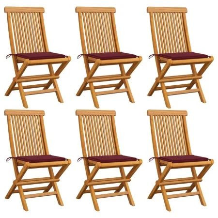 Gartenstühle 6 Stück mit roten Kissen aus Teakholz von , Gartenstühle - Ref: Foro24-3065599, Preis: 389,35 €, Rabatt: %