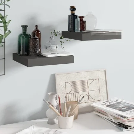 Floating wall shelf 2 pcs glossy gray MDF 23x23.5x3.8 cm by vidaXL, Shelves and shelves - Ref: Foro24-323782, Price: 22,83 €,...