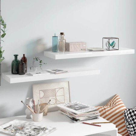 Floating wall shelf 2 pcs glossy white MDF 80x23.5x3.8cm by vidaXL, Shelves and shelves - Ref: Foro24-323752, Price: 39,31 €,...