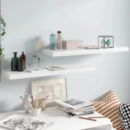 Floating wall shelf 2 pcs glossy white MDF 80x23.5x3.8cm by vidaXL, Shelves and shelves - Ref: Foro24-323752, Price: 38,20 €,...