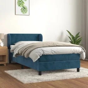 Dark blue velvet box spring bed with mattress 100x200 cm by , Beds and slatted bases - Ref: Foro24-3127359, Price: 318,62 €, ...