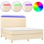 Box spring bed with mattress and LED lights, cream fabric, 180x200 cm. by , Beds and slatted bases - Ref: Foro24-3135458, Pri...