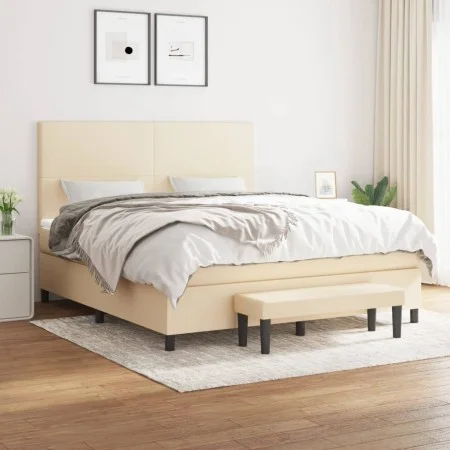 Box spring bed with cream-colored fabric mattress 160x200 cm by , Beds and slatted bases - Ref: Foro24-3136450, Price: 655,24...