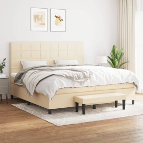Box spring bed with cream-colored fabric mattress 200x200 cm by , Beds and slatted bases - Ref: Foro24-3136626, Price: 678,01...