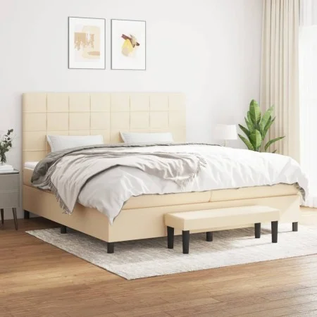Box spring bed with cream-colored fabric mattress 200x200 cm by , Beds and slatted bases - Ref: Foro24-3136626, Price: 691,82...