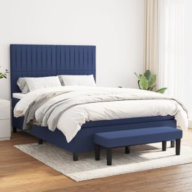 Boxspringbett mit blauem Stoffbezug 140x200 cm. von , Betten und Lattenroste - Ref: Foro24-3136763, Preis: 530,84 €, Rabatt: %