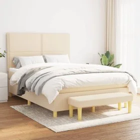 Box spring bed with cream-colored fabric mattress 140x200 cm by , Beds and slatted bases - Ref: Foro24-3137082, Price: 525,49...