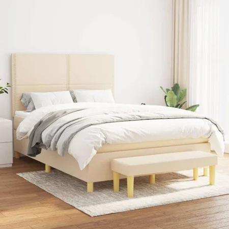 Box spring bed with cream-colored fabric mattress 140x200 cm by , Beds and slatted bases - Ref: Foro24-3137082, Price: 525,49...