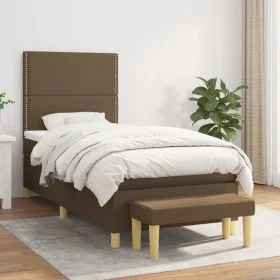 Box spring bed with dark brown fabric mattress 100x200 cm by , Beds and slatted bases - Ref: Foro24-3137056, Price: 384,27 €,...