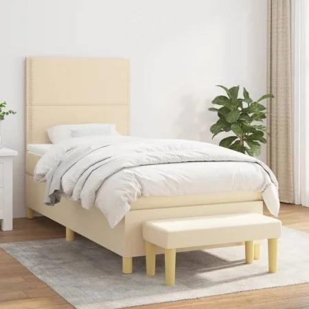 Box spring bed with cream-colored fabric mattress 90x190 cm by , Beds and slatted bases - Ref: Foro24-3137042, Price: 357,57 ...