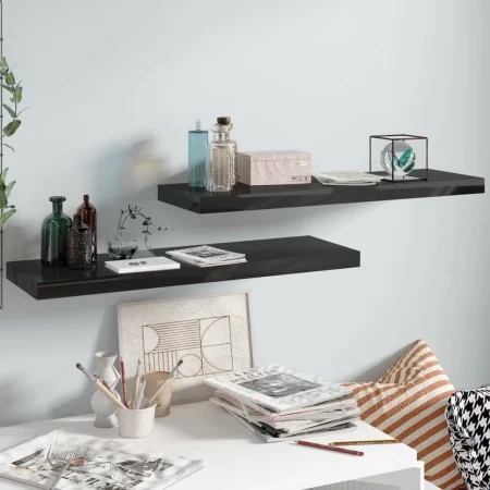 Floating wall shelf 2 pcs Glossy black MDF 80x23.5x3.8 cm by vidaXL, Shelves and shelves - Ref: Foro24-323773, Price: 42,85 €...