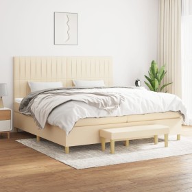 Cama box spring con colchón tela color crema 200x200 cm de , Camas y somieres - Ref: Foro24-3137346, Precio: 716,38 €, Descue...