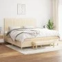 Cama box spring con colchón tela color crema 200x200 cm de , Camas y somieres - Ref: Foro24-3137346, Precio: 751,51 €, Descue...