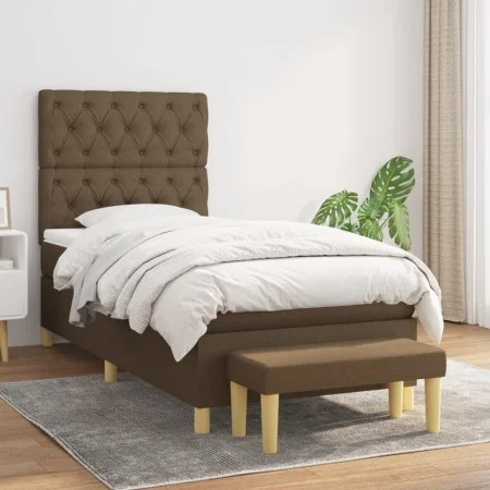 Box spring bed with dark brown fabric mattress 80x200 cm by , Beds and slatted bases - Ref: Foro24-3137352, Price: 381,80 €, ...