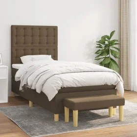 Box spring bed with dark brown fabric mattress 100x200 cm by , Beds and slatted bases - Ref: Foro24-3137456, Price: 406,57 €,...
