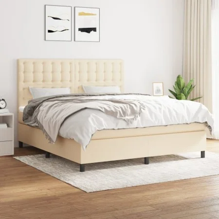 Box spring bed with cream-colored fabric mattress 160x200 cm by , Beds and slatted bases - Ref: Foro24-3142110, Price: 580,81...