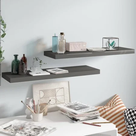 Floating wall shelf 2 pcs glossy gray MDF 80x23.5x3.8 cm by vidaXL, Shelves and shelves - Ref: Foro24-323794, Price: 42,25 €,...