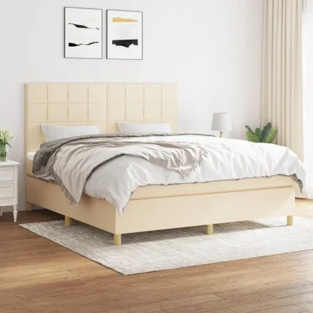 Box spring bed with cream-colored fabric mattress 180x200 cm by , Beds and slatted bases - Ref: Foro24-3142358, Price: 631,68...
