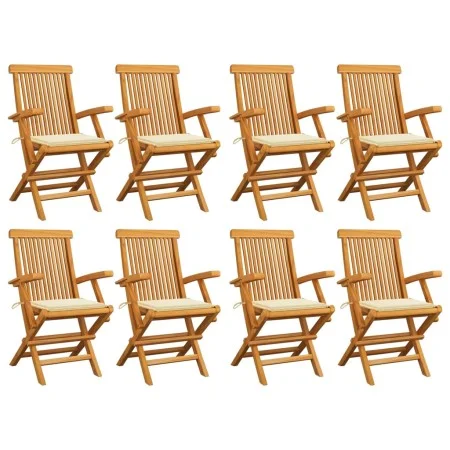 Garden chairs 8 units teak wood with cream-colored cushions by , Garden chairs - Ref: Foro24-3072891, Price: 641,93 €, Discou...