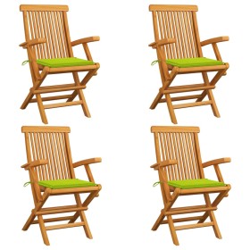 Sillas de jardín 4 uds madera teca con cojines verde brillante de , Sillas de jardín - Ref: Foro24-3065628, Precio: 395,08 €,...