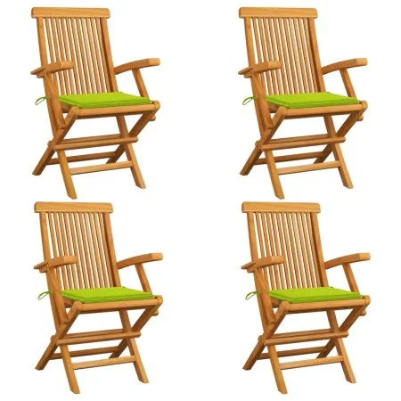 Gartenstühle 4 Stück Teakholz mit leuchtend grünen Kissen von , Gartenstühle - Ref: Foro24-3065628, Preis: 386,24 €, Rabatt: %