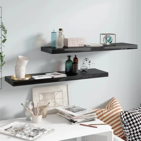 Floating wall shelves 2 units glossy black MDF 90x23.5x3.8 cm by vidaXL, Shelves and shelves - Ref: Foro24-323776, Price: 48,...