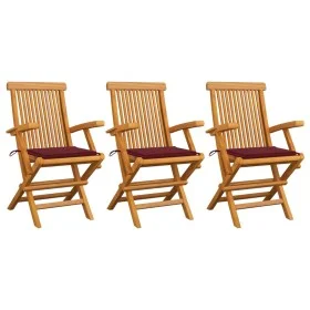 Gartenstühle 3 Stück Teakholz mit roten Kissen von , Gartenstühle - Ref: Foro24-3062523, Preis: 237,14 €, Rabatt: %