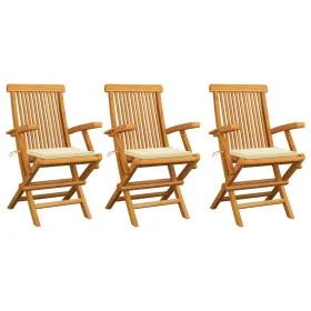 Gartenstühle 3 Stück Teakholz mit cremefarbenen Kissen von , Gartenstühle - Ref: Foro24-3062516, Preis: 231,87 €, Rabatt: %