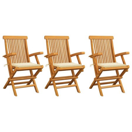 Gartenstühle 3 Stück Teakholz mit cremefarbenen Kissen von , Gartenstühle - Ref: Foro24-3062516, Preis: 236,03 €, Rabatt: %