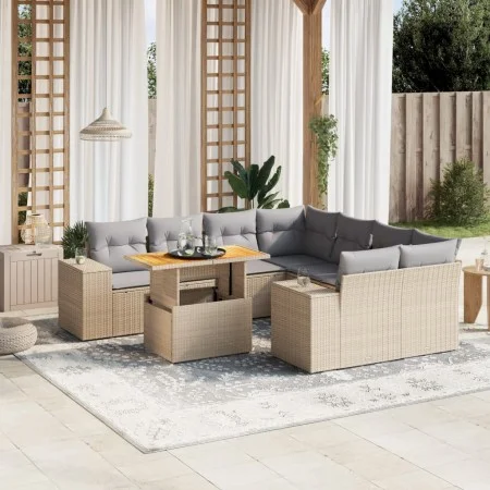 Set de sofás de jardín 9 pzas con cojines ratán sintético beige by , Garden sets - Ref: Foro24-3272564, Price: 613,16 €, Disc...