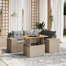 Juego de sofás jardín con cojines 5 pzas ratán sintético beige de , Conjuntos de jardín - Ref: Foro24-3272620, Precio: 384,22...