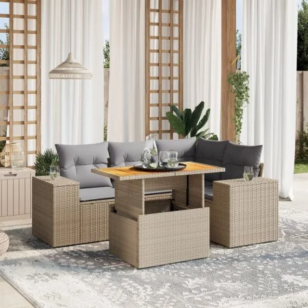 Juego de sofás jardín con cojines 5 pzas ratán sintético beige by , Garden sets - Ref: Foro24-3272620, Price: 396,18 €, Disco...