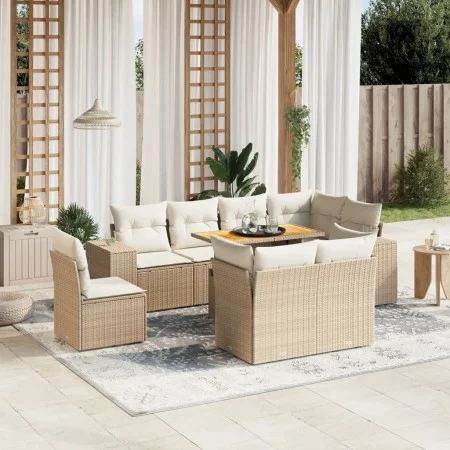Gartensofa-Set, 9-teilig, mit Kissen, aus synthetischem Rattan in Beige. von , Gartensets - Ref: Foro24-3272731, Preis: 712,5...