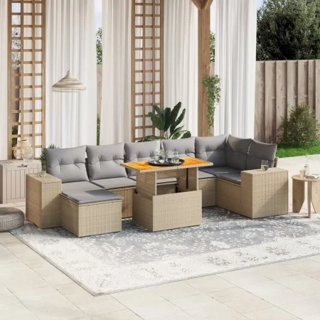 Garden sofa set with beige cushions, 8 pieces, PE rattan by , Garden sets - Ref: Foro24-3272746, Price: 543,70 €, Discount: %