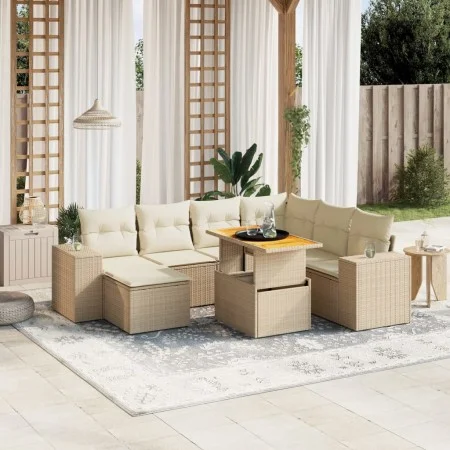 Juego de sofás de jardín con cojines beige 8 pzas ratán PE by , Garden sets - Ref: Foro24-3272752, Price: 575,73 €, Discount: %